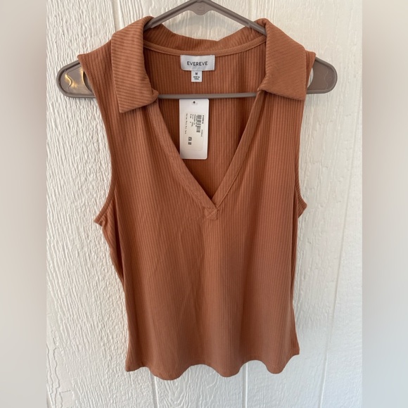 EVEREVE Ribbed Sleeveless Collared Top Medium NWT Rust V Neck Knit Tank - Picture 2 of 5